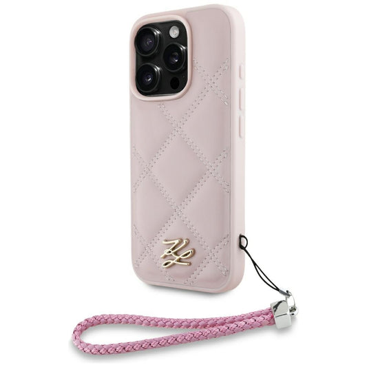 Θήκη για Apple iPhone 16 Pro, Karl Lagerfeld, Quilted Initial Logo & Chain Strap, Ροζ