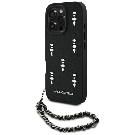 Θήκη για Apple iPhone 16 Pro, Karl Lagerfeld, Saffiano Crystals & Charm, Μαύρη