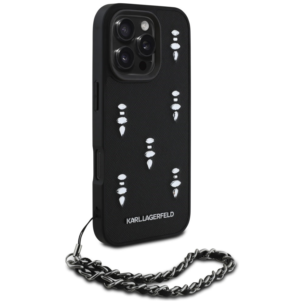 Case for Apple iPhone 16 Pro, Karl Lagerfeld, Saffiano Crystals & Charm, Black