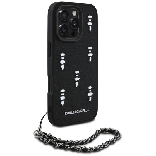 Θήκη για Apple iPhone 16 Pro, Karl Lagerfeld, Saffiano Crystals & Charm, Μαύρη