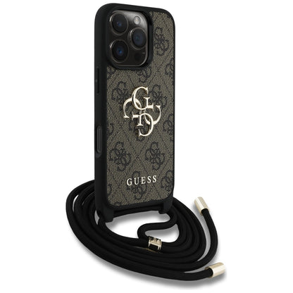 Θήκη για Apple iPhone 16 Pro Max, Guess, 4G CBDY Big Logo with Cord Strap, Καφέ