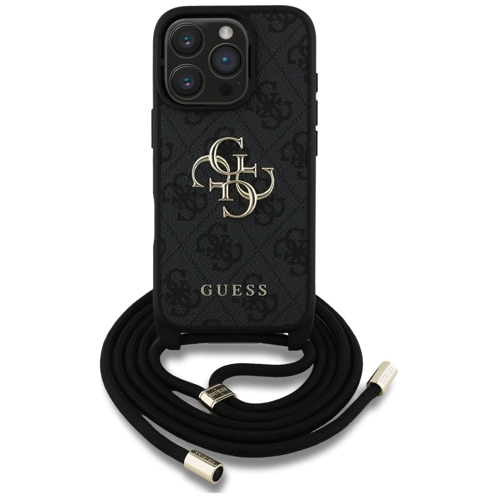 Θήκη για Apple iPhone 16 Pro Max, Guess, 4G CBDY Big Logo with Cord Strap, Μαύρη