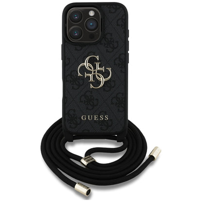 Θήκη για Apple iPhone 16 Pro Max, Guess, 4G CBDY Big Logo with Cord Strap, Μαύρη