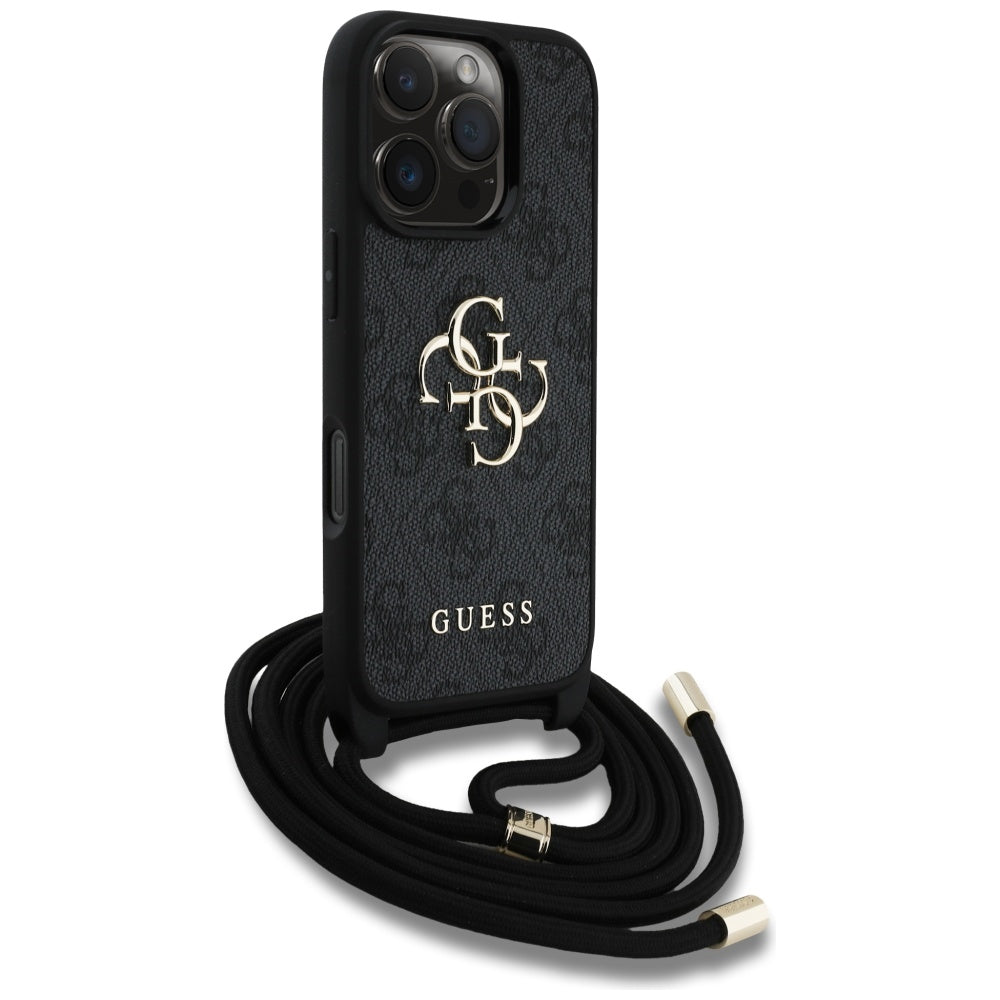 Θήκη για Apple iPhone 16 Pro Max, Guess, 4G CBDY Big Logo with Cord Strap, Μαύρη