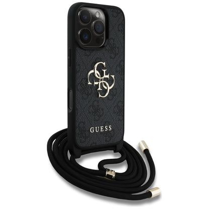 Θήκη για Apple iPhone 16 Pro Max, Guess, 4G CBDY Big Logo with Cord Strap, Μαύρη