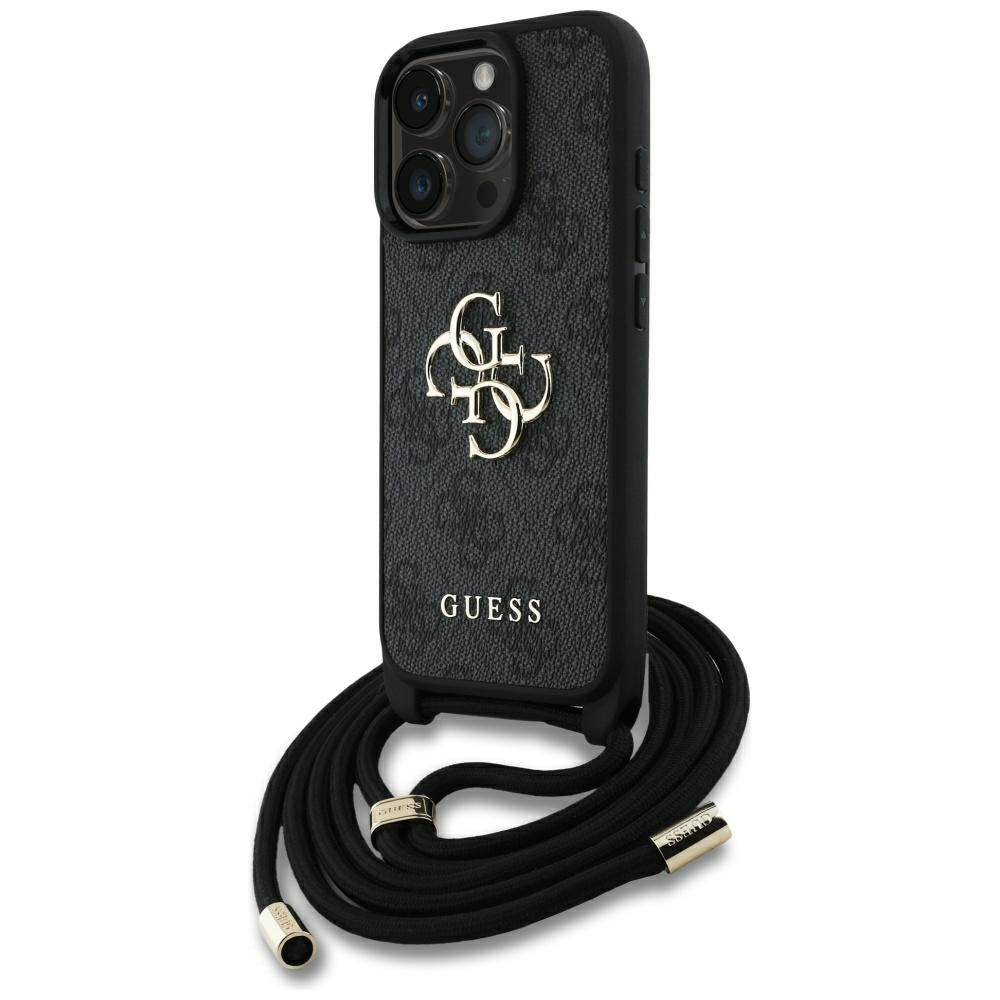 Θήκη για Apple iPhone 16 Pro Max, Guess, 4G CBDY Big Logo with Cord Strap, Μαύρη
