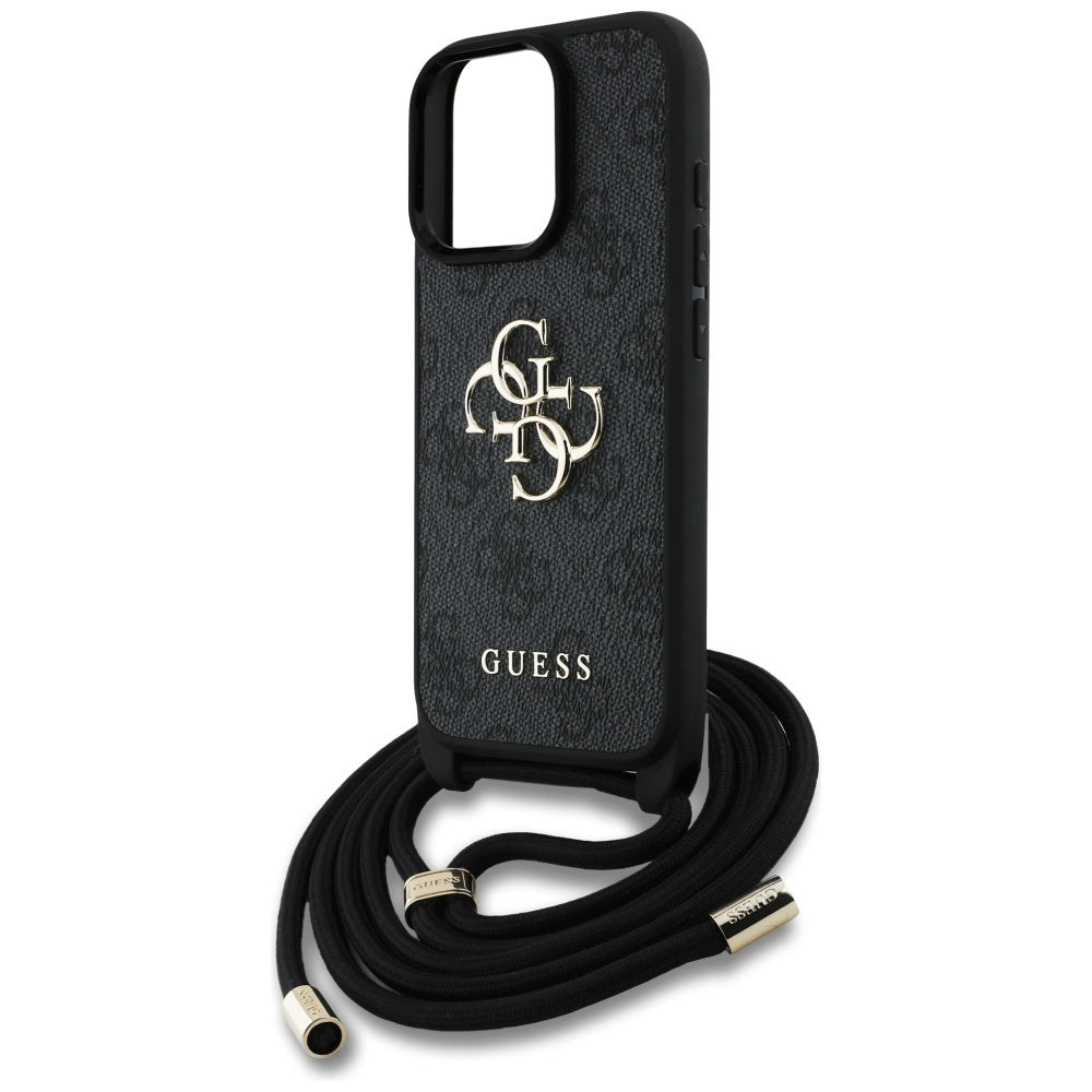 Θήκη για Apple iPhone 16 Pro Max, Guess, 4G CBDY Big Logo with Cord Strap, Μαύρη