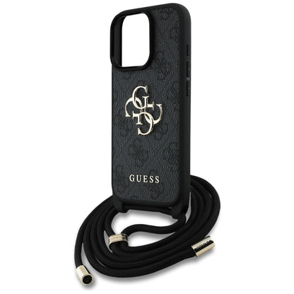Θήκη για Apple iPhone 16 Pro Max, Guess, 4G CBDY Big Logo with Cord Strap, Μαύρη