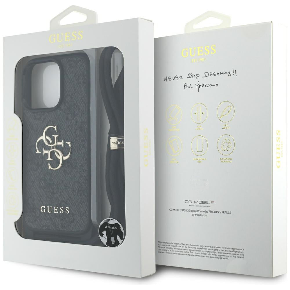Θήκη για Apple iPhone 16 Pro Max, Guess, 4G CBDY Big Logo with Cord Strap, Μαύρη