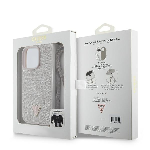 Case for Apple iPhone 16 Pro Max, Guess, Crossbody 4G Triangle Strass, Pink