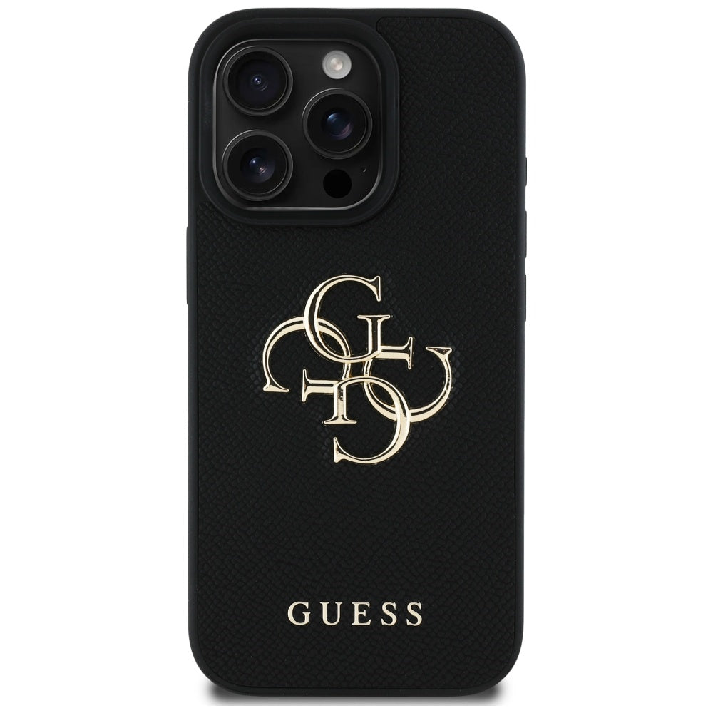 Θήκη για Apple iPhone 16 Pro Max, Guess, Grained Big 4G Logo Small Classic Logo, Μαύρη