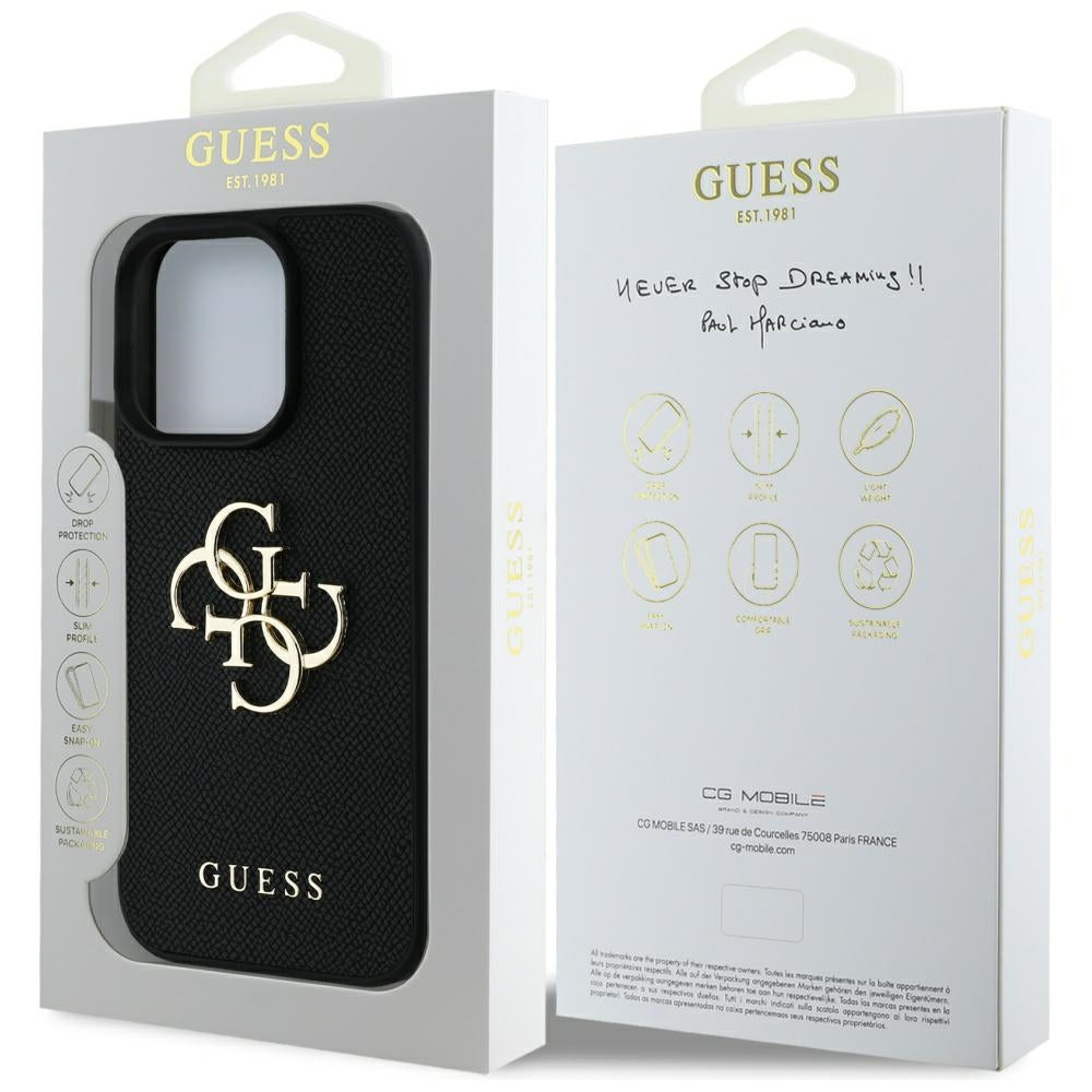 Θήκη για Apple iPhone 16 Pro Max, Guess, Grained Big 4G Logo Small Classic Logo, Μαύρη