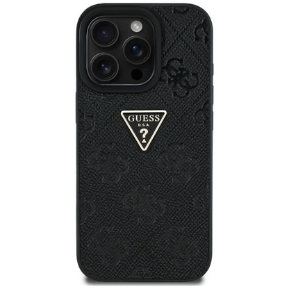 Θήκη για Apple iPhone 16 Pro Max, Guess, Hot Stamp 4G Pattern Triangle Logo, Μαύρη