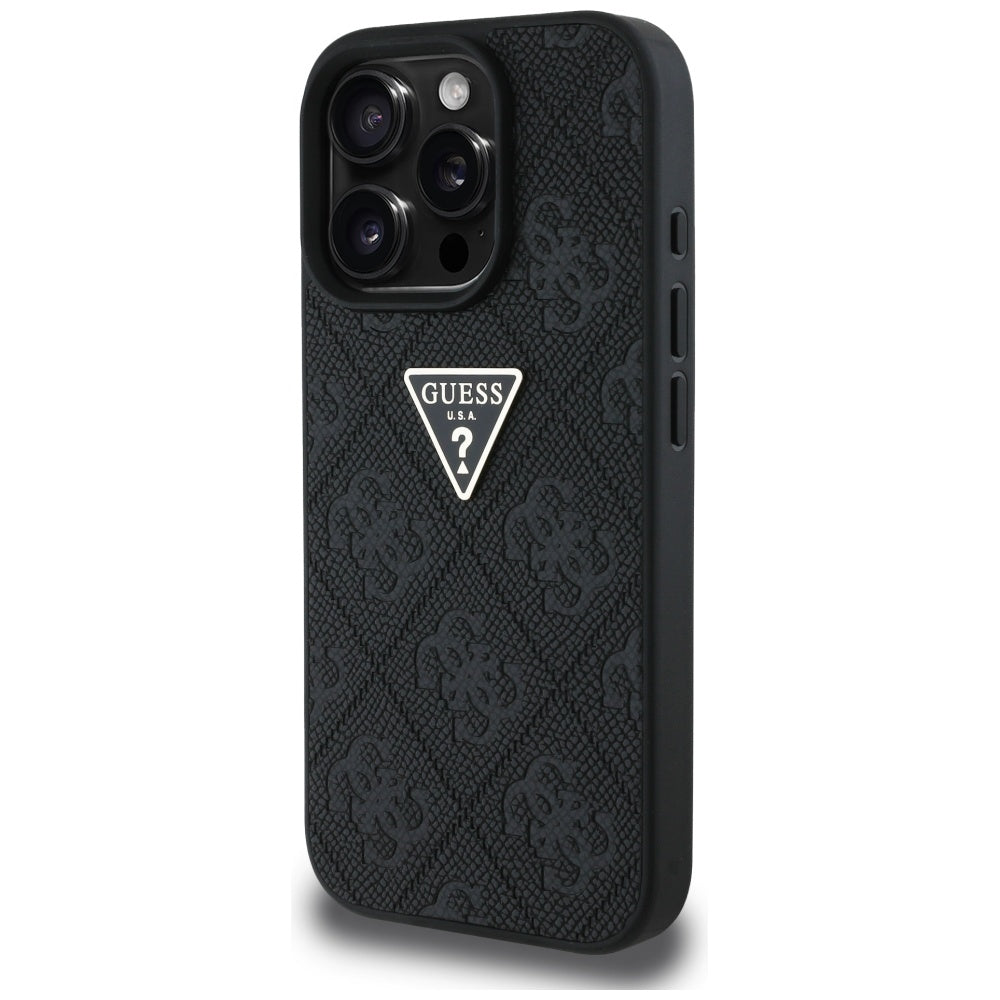 Θήκη για Apple iPhone 16 Pro Max, Guess, Hot Stamp 4G Pattern Triangle Logo, Μαύρη