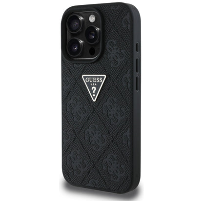 Θήκη για Apple iPhone 16 Pro Max, Guess, Hot Stamp 4G Pattern Triangle Logo, Μαύρη