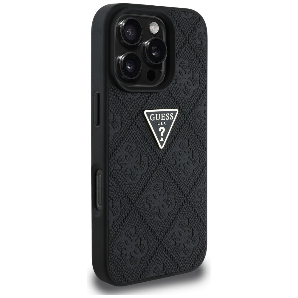 Θήκη για Apple iPhone 16 Pro Max, Guess, Hot Stamp 4G Pattern Triangle Logo, Μαύρη