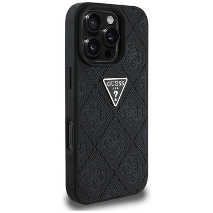 Θήκη για Apple iPhone 16 Pro Max, Guess, Hot Stamp 4G Pattern Triangle Logo, Μαύρη