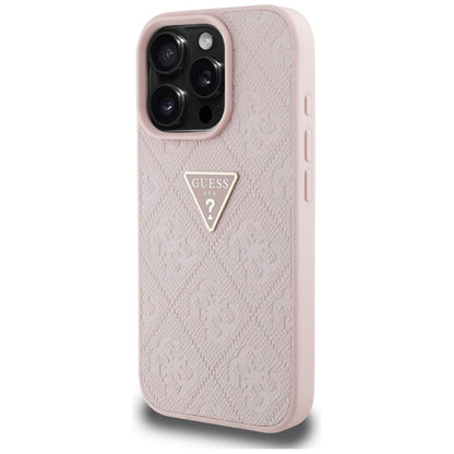 Case for Apple iPhone 16 Pro Max, Guess, Hot Stamp 4G Pattern Triangle Logo, Pink