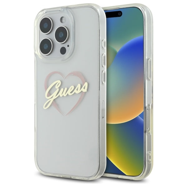 Θήκη για Apple iPhone 16 Pro Max, Guess, IML Heart, Διάφανη