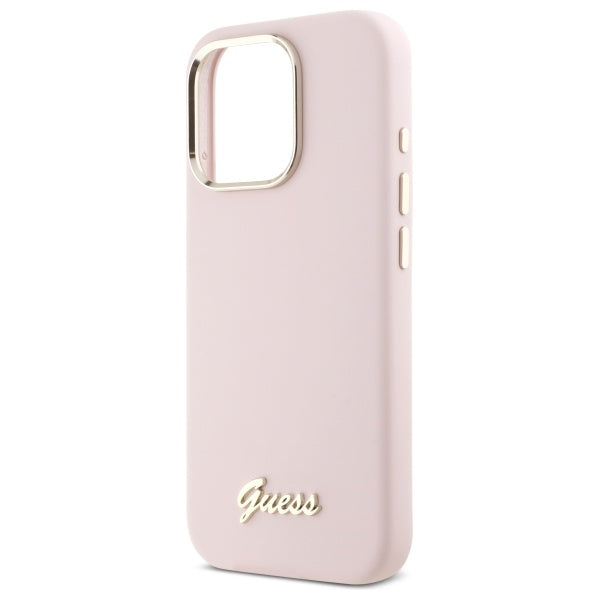 Θήκη για Apple iPhone 16 Pro Max, Guess, Script Metal Logo & Frame, Ανοιχτό Ροζ