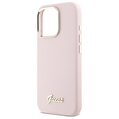 Θήκη για Apple iPhone 16 Pro Max, Guess, Script Metal Logo & Frame, Ανοιχτό Ροζ