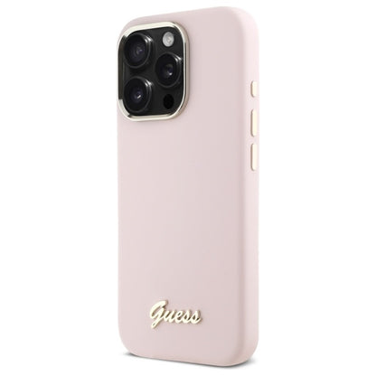 Θήκη για Apple iPhone 16 Pro Max, Guess, Script Metal Logo & Frame, Ανοιχτό Ροζ