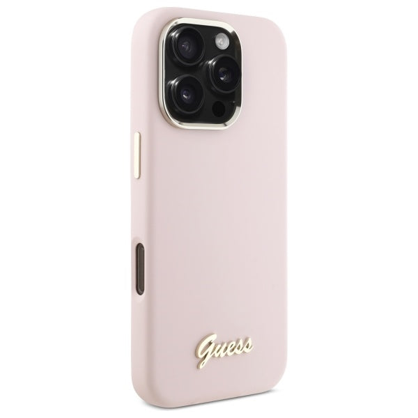 Θήκη για Apple iPhone 16 Pro Max, Guess, Script Metal Logo & Frame, Ανοιχτό Ροζ