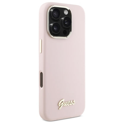 Θήκη για Apple iPhone 16 Pro Max, Guess, Script Metal Logo & Frame, Ανοιχτό Ροζ