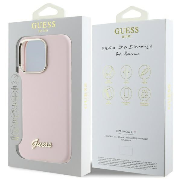 Θήκη για Apple iPhone 16 Pro Max, Guess, Script Metal Logo & Frame, Ανοιχτό Ροζ