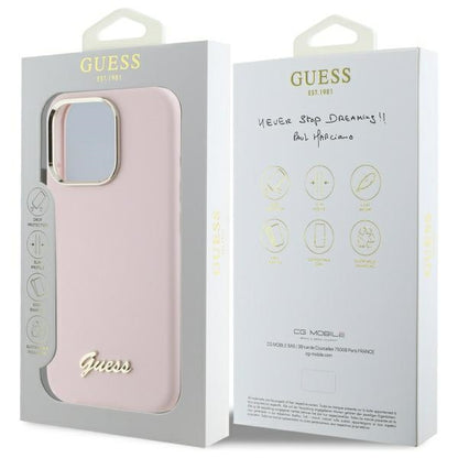Θήκη για Apple iPhone 16 Pro Max, Guess, Script Metal Logo & Frame, Ανοιχτό Ροζ