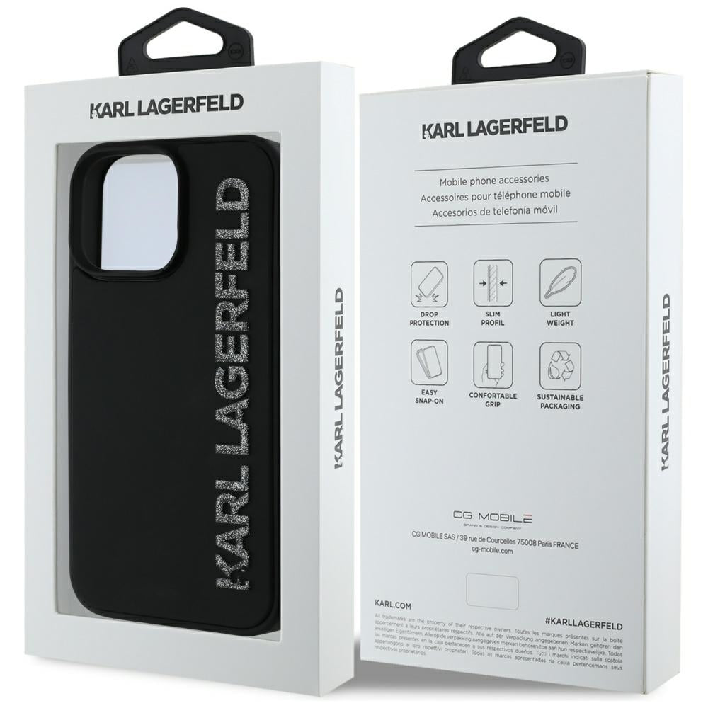 Θήκη για Apple iPhone 16 Pro Max, Karl Lagerfeld, 3D Rubber Elongated Glitter Logo, Μαύρη