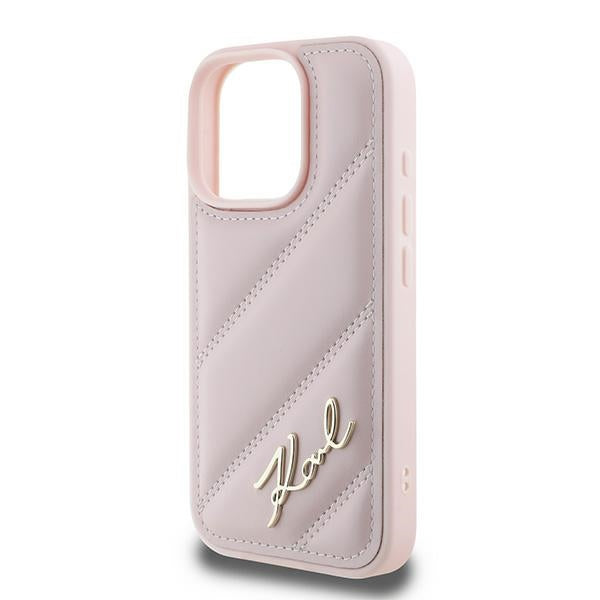 Case for Apple iPhone 16 Pro Max, Karl Lagerfeld, Diagonal Quilted Script, Pink