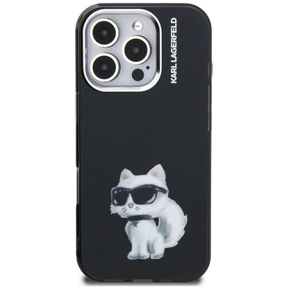 Case for Apple iPhone 16 Pro Max, Karl Lagerfeld, IML Aquarelle Logo Choupette, Black