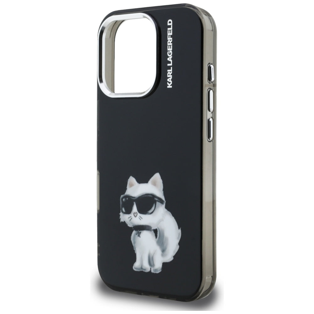 Case for Apple iPhone 16 Pro Max, Karl Lagerfeld, IML Aquarelle Logo Choupette, Black