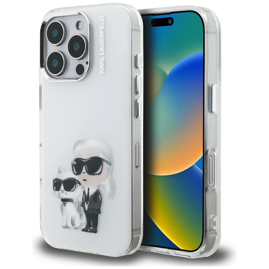 Θήκη για Apple iPhone 16 Pro Max, Karl Lagerfeld, IML Aquarelle Logo Karl & Choupette, Λευκή