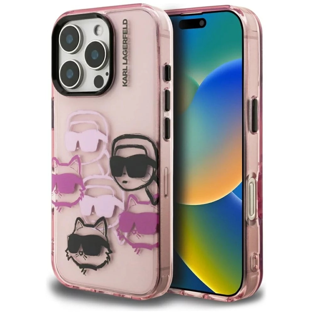 Case for Apple iPhone 16 Pro Max, Karl Lagerfeld, IML Luxury Multi Head Pattern, Pink