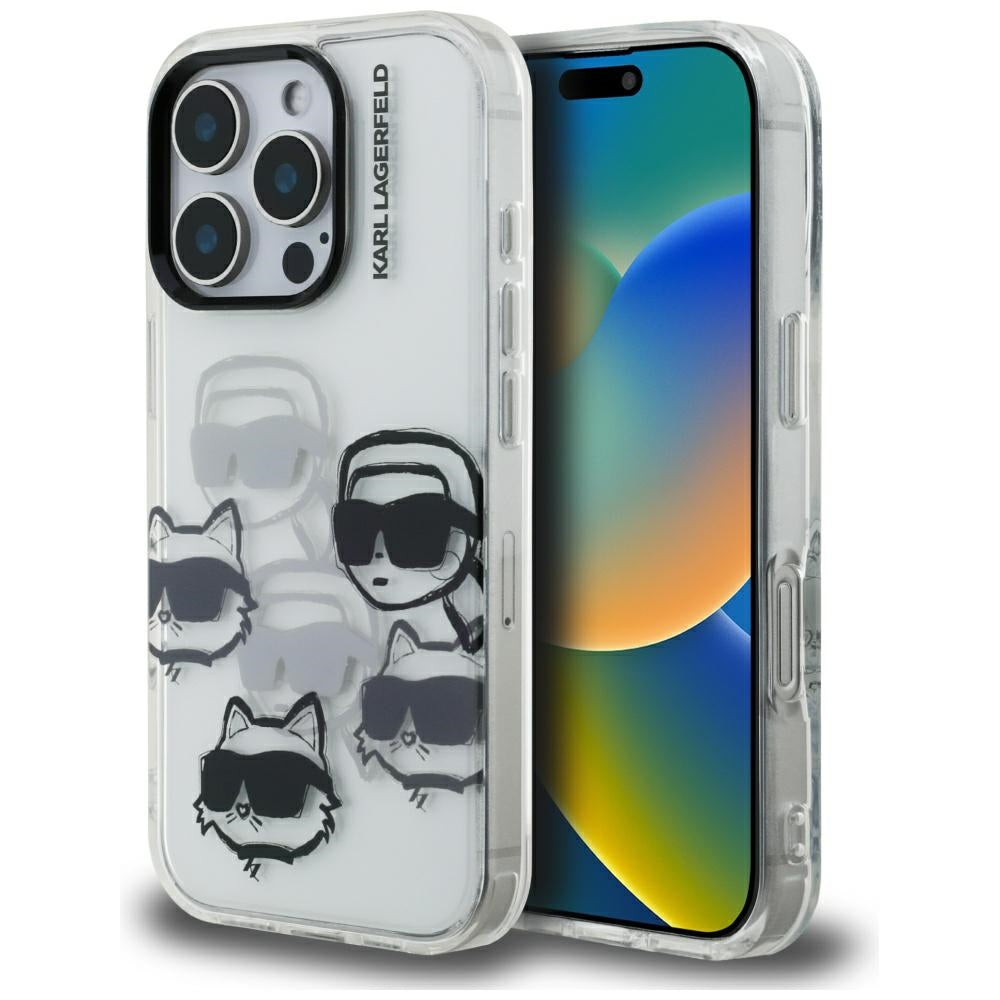 Case for Apple iPhone 16 Pro Max, Karl Lagerfeld, IML Luxury Multi Head Pattern, Transparent