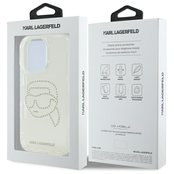 Θήκη για Apple iPhone 16 Pro Max, Karl Lagerfeld, IML Rhinestones Karl's Head, Διαφανής