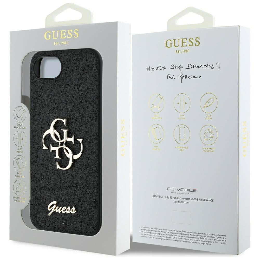 Θήκη για Apple iPhone 16e, Guess, Fixed Glitter Big 4G, Μαύρη