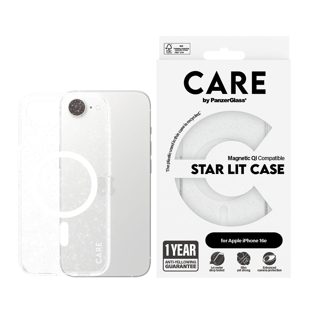 Θήκη για Apple iPhone 16e, PanzerGlass, Care Urban Combat Star Lit, Διαφανής Λευκή