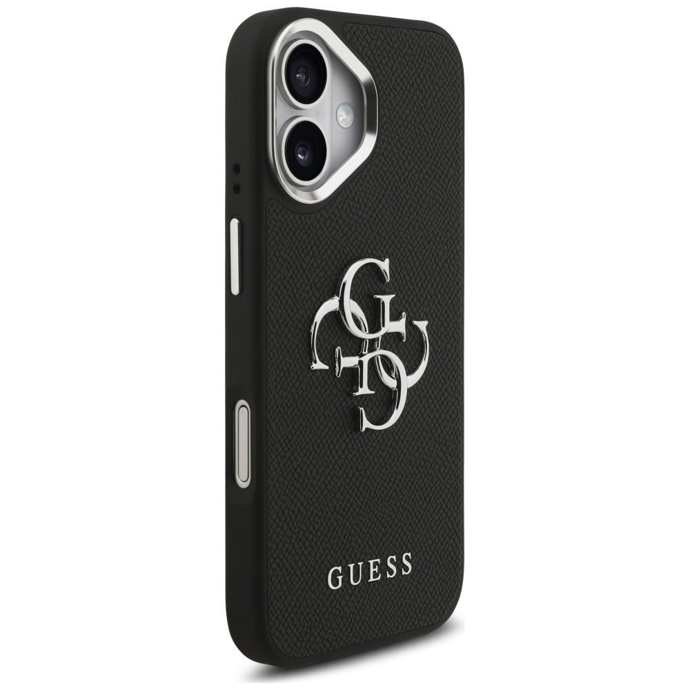 Case for Apple iPhone 17, Guess, 4G Grained Big and Classic Logo, Black Silver