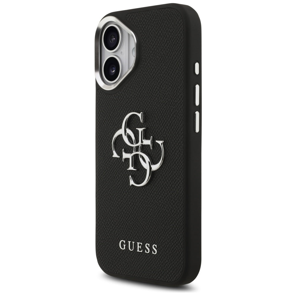 Case for Apple iPhone 17, Guess, 4G Grained Big and Classic Logo, Black Silver