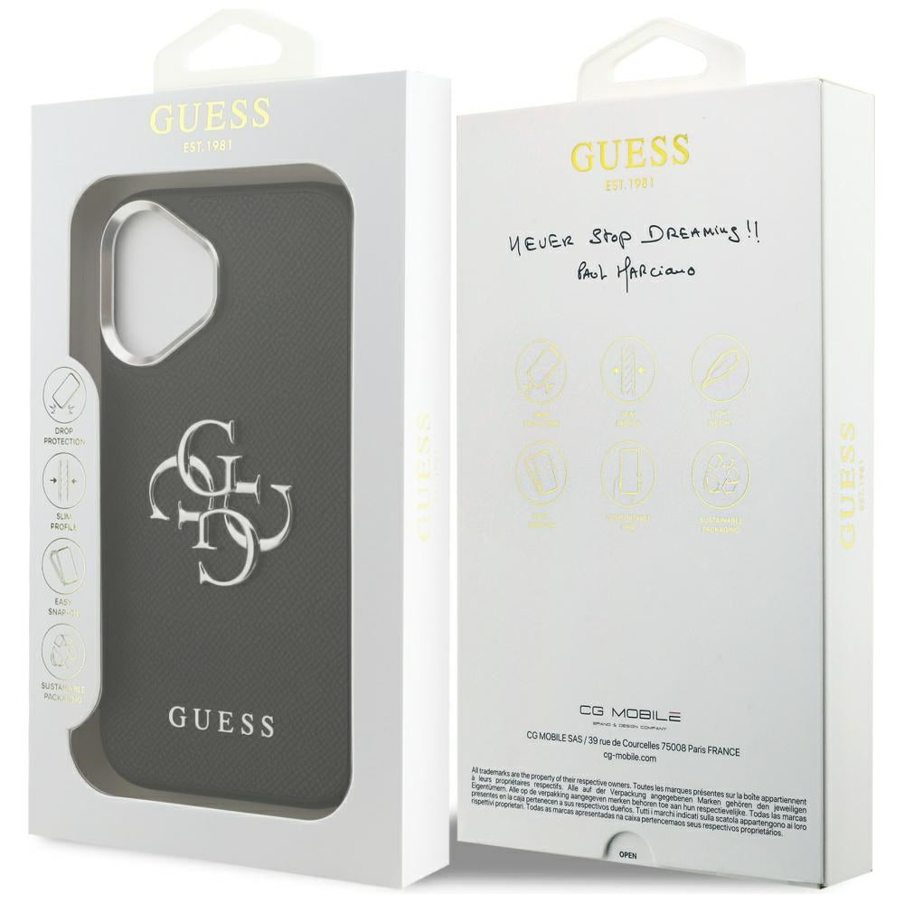 Case for Apple iPhone 17, Guess, 4G Grained Big and Classic Logo, Black Silver