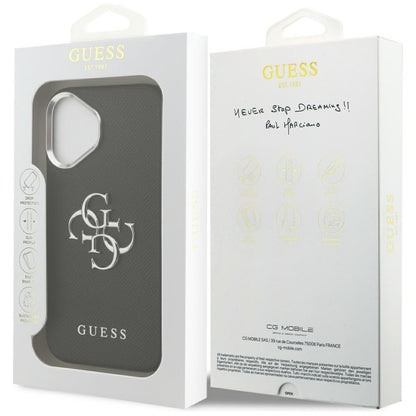 Case for Apple iPhone 17, Guess, 4G Grained Big and Classic Logo, Black Silver