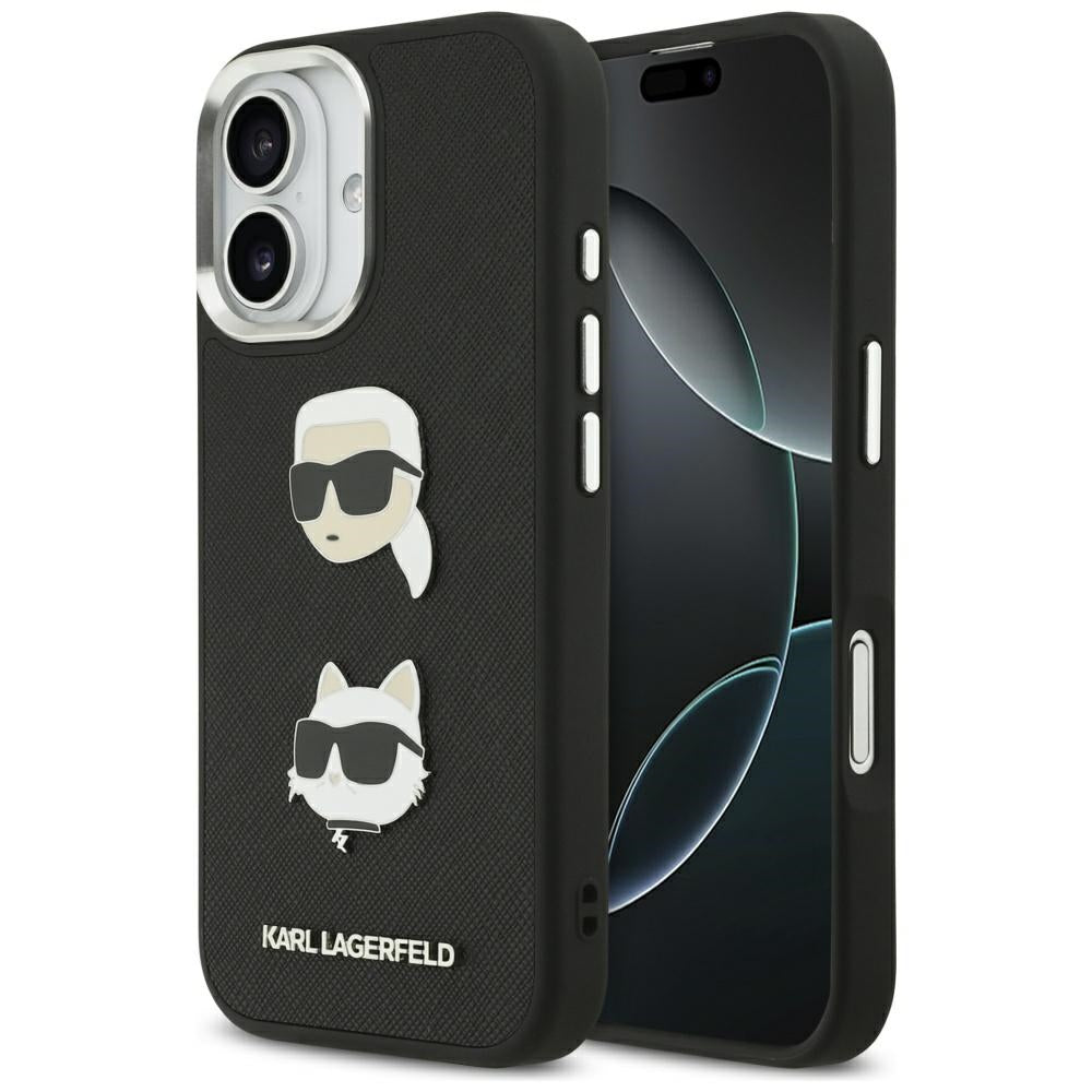 Θήκη για Apple iPhone 17, Karl Lagerfeld, Grained Karl & Choupette's Heads Pins and Logo, Μαύρη