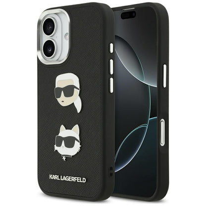 Θήκη για Apple iPhone 17, Karl Lagerfeld, Grained Karl & Choupette's Heads Pins and Logo, Μαύρη