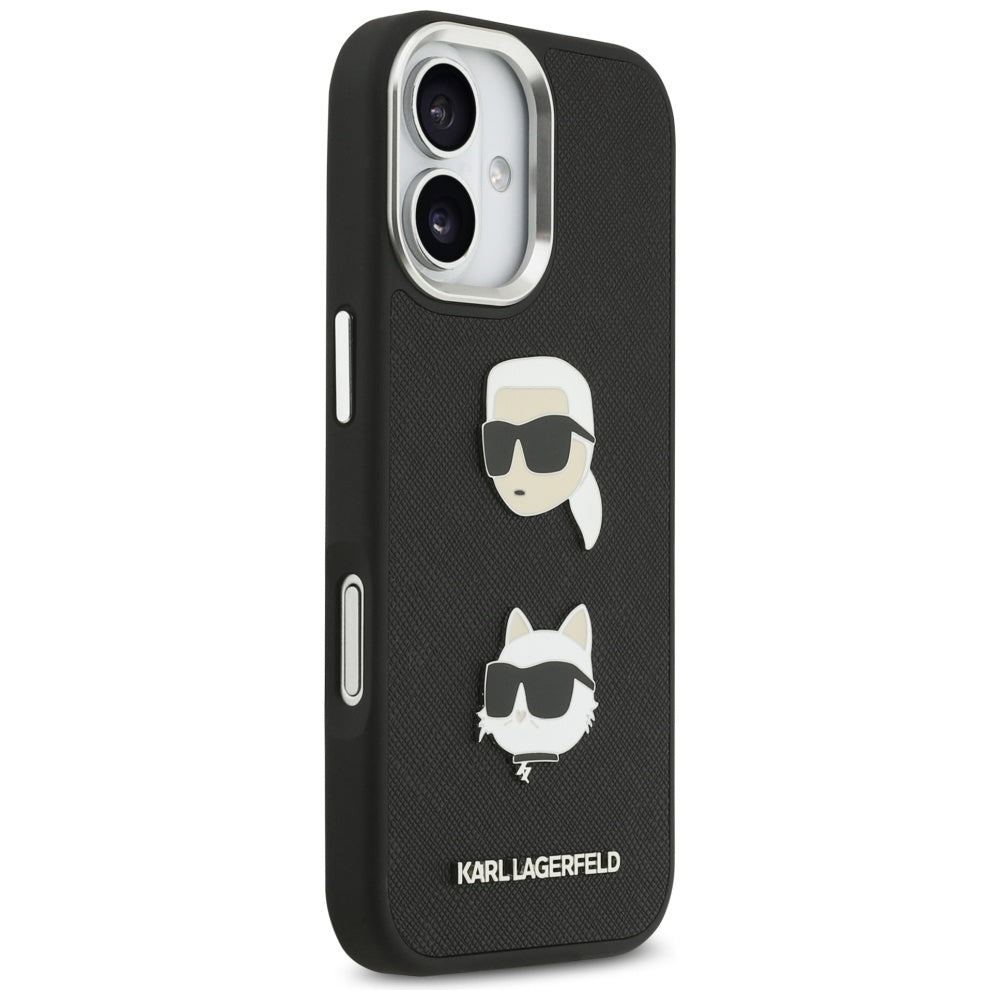 Θήκη για Apple iPhone 17, Karl Lagerfeld, Grained Karl & Choupette's Heads Pins and Logo, Μαύρη