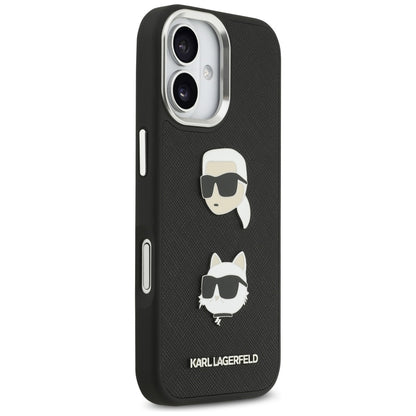 Θήκη για Apple iPhone 17, Karl Lagerfeld, Grained Karl & Choupette's Heads Pins and Logo, Μαύρη