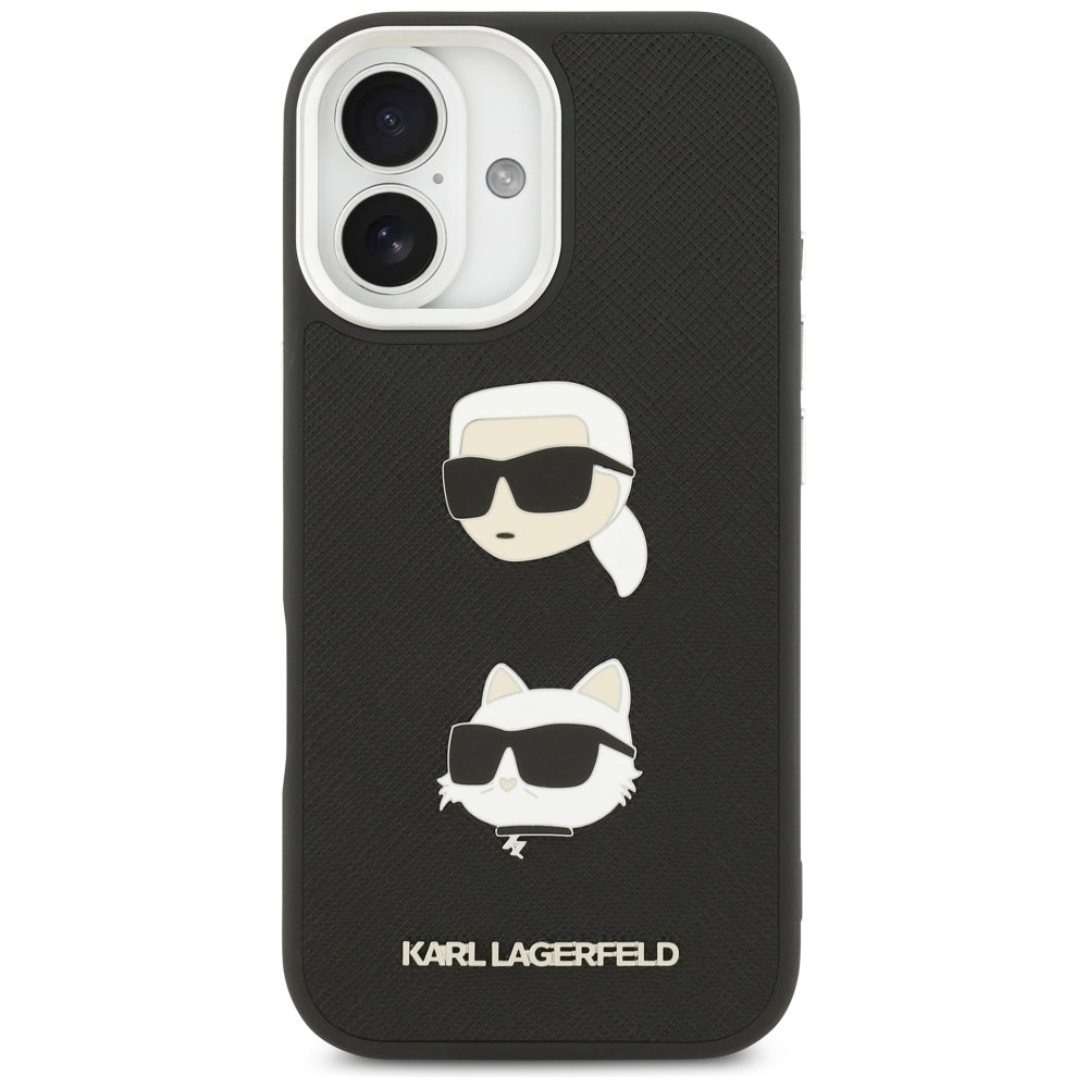 Θήκη για Apple iPhone 17, Karl Lagerfeld, Grained Karl & Choupette's Heads Pins and Logo, Μαύρη