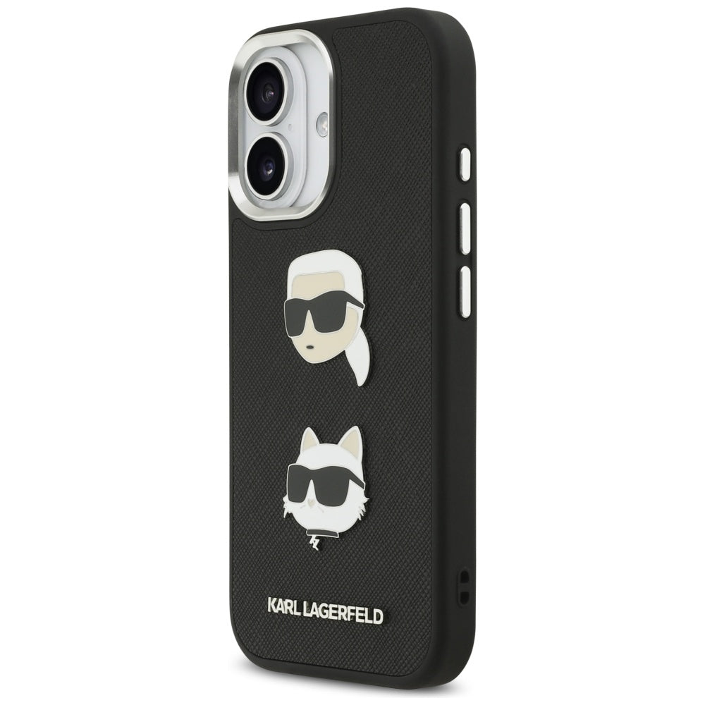 Θήκη για Apple iPhone 17, Karl Lagerfeld, Grained Karl & Choupette's Heads Pins and Logo, Μαύρη